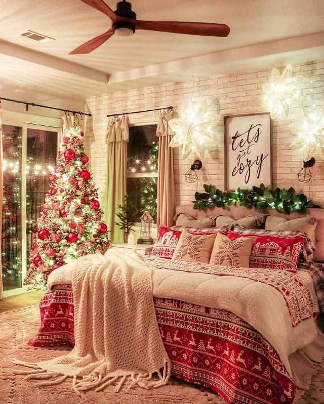 Christmas bed with a beautiful Christmas tree