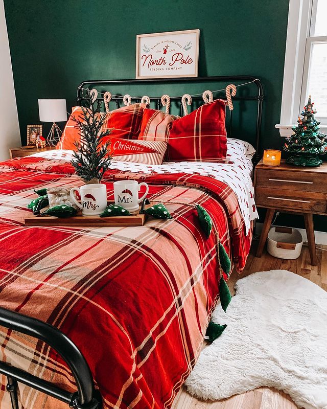 Christmas bed with red blanket