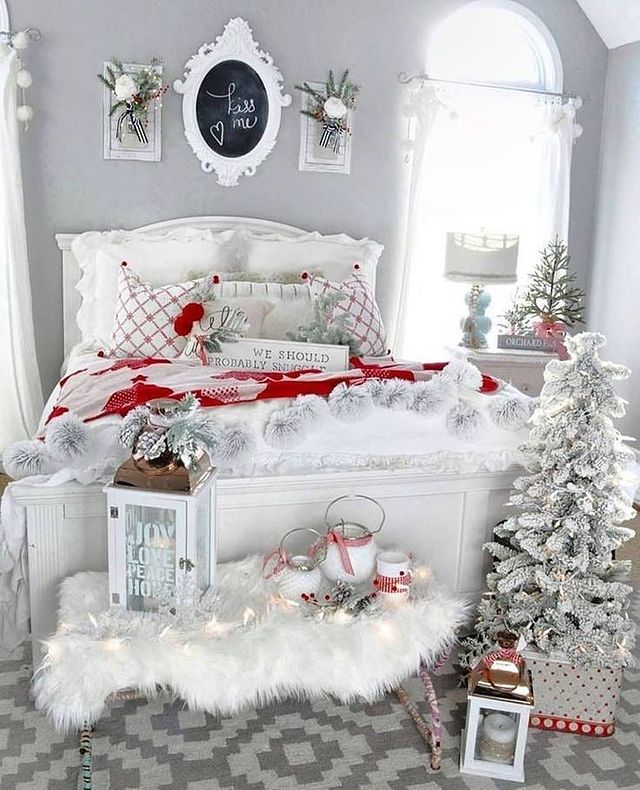 Christmas bed with a Christmas tree in white