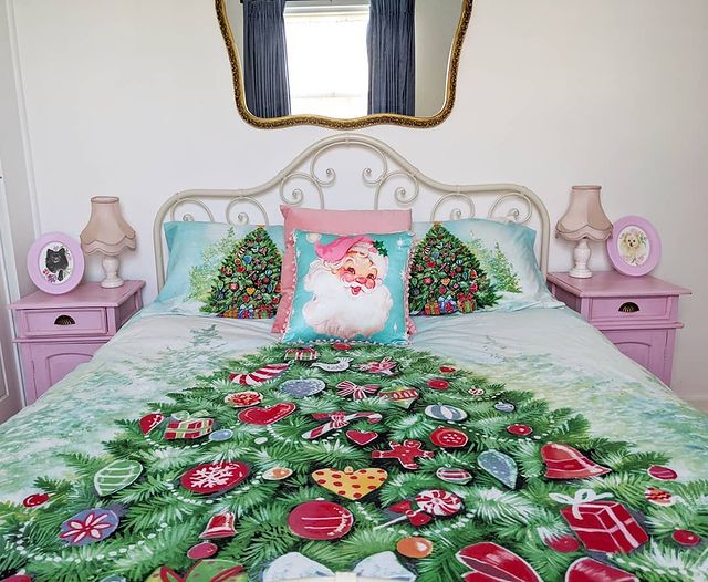 Christmas bed with a Christmas tree pattern