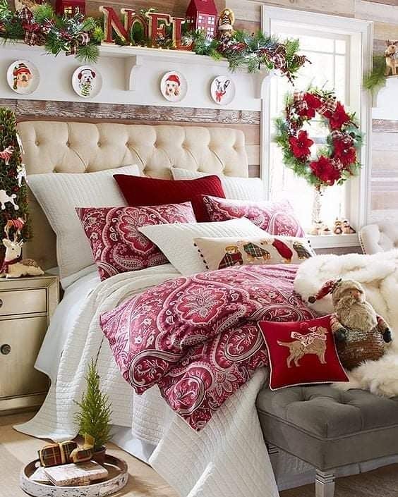 Christmas bed in white and red