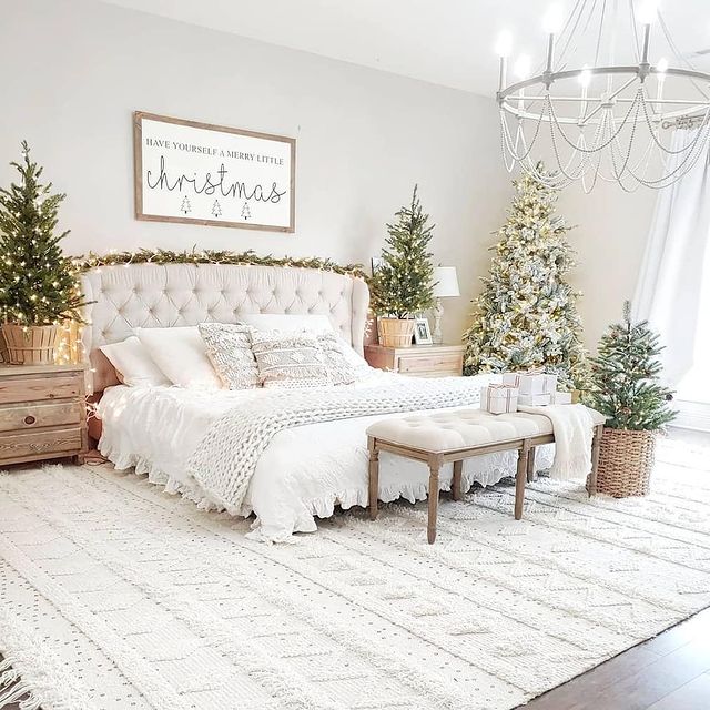 Christmas bed and room in white