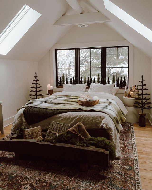 Christmas bed with Christmas trees