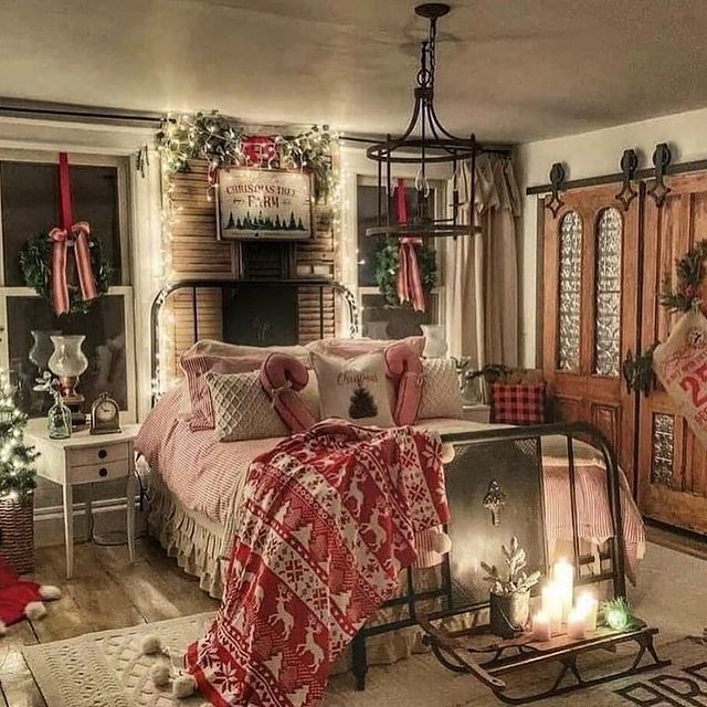 Christmas bed with Christmas candles