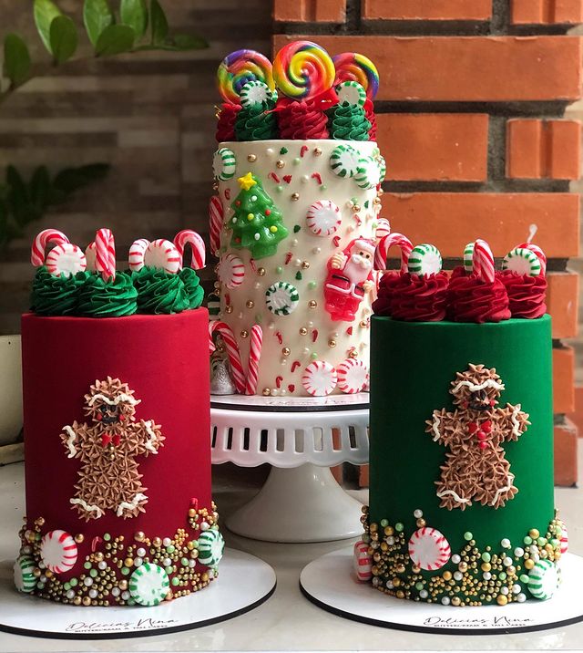 Christmas cakes with decorations