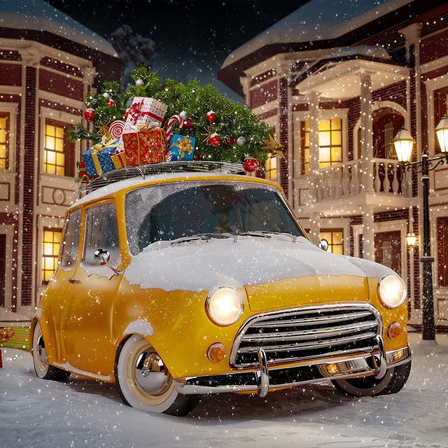 Yellow Christmas car