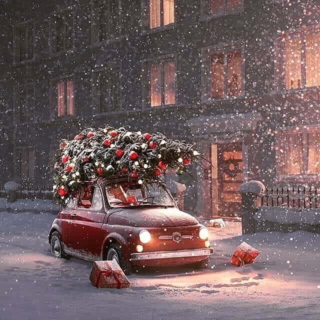 Car with a Christmas light