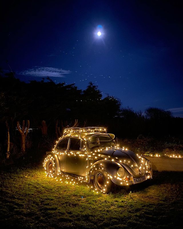 Christmas car at night
