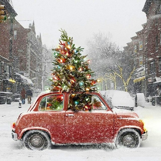 Christmas car with a beautiful Christmas tree
