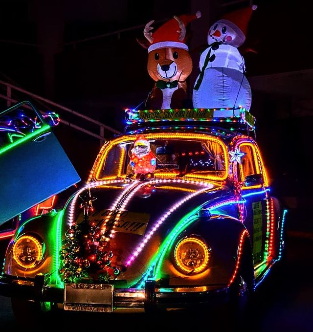 Christmas car with a snowman