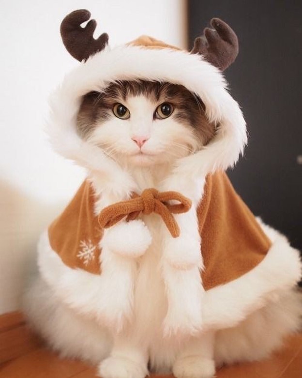 Christmas cat with a coat