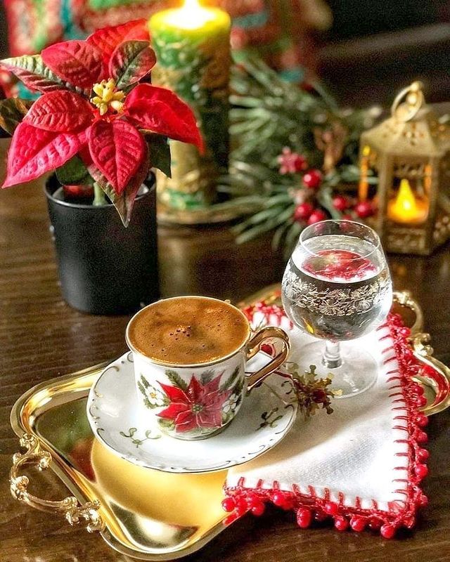 Christmas coffee and Christmas flower