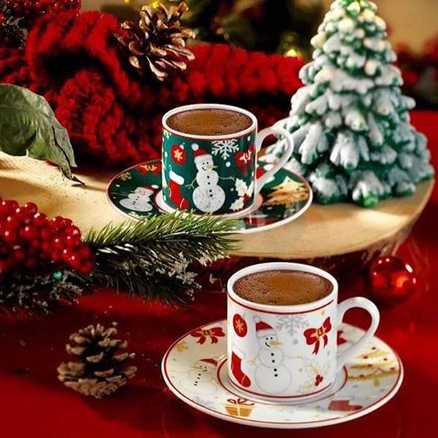Coffee in Christmas cups