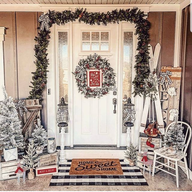 White Christmas door with a garland