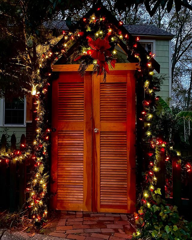 Christmas door glowing garland