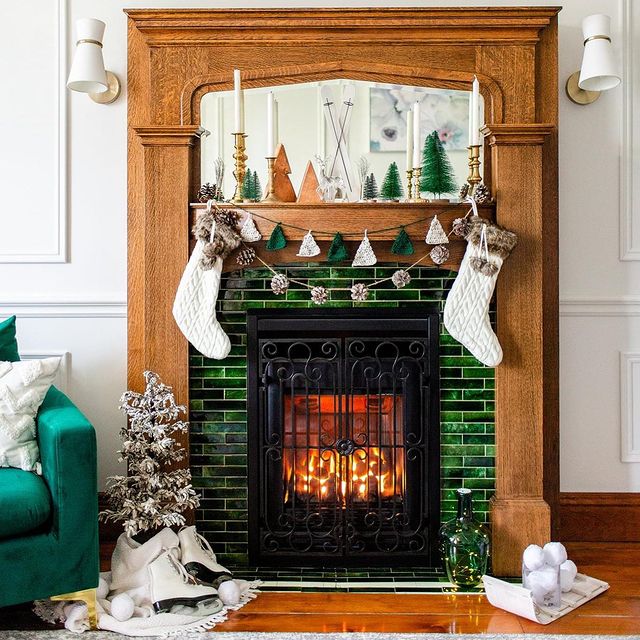 Green Christmas fireplace