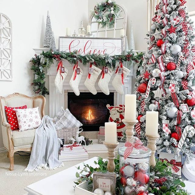 White Christmas fireplace with Christmas tree
