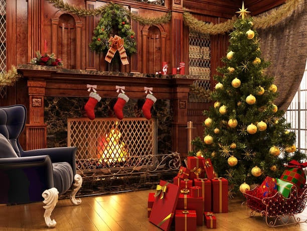 Christmas fireplace with gifts
