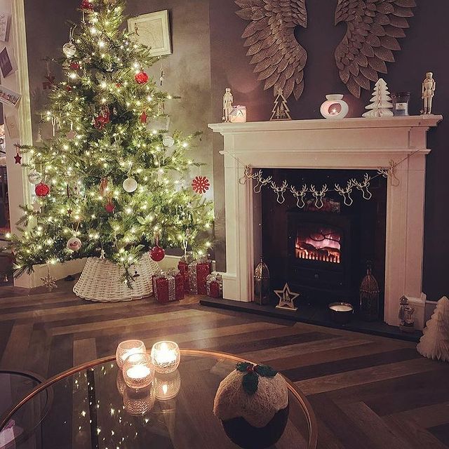 Fireplace and beautiful Christmas tree