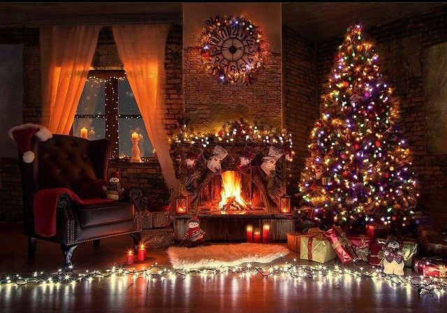 Fireplace decorated with lights