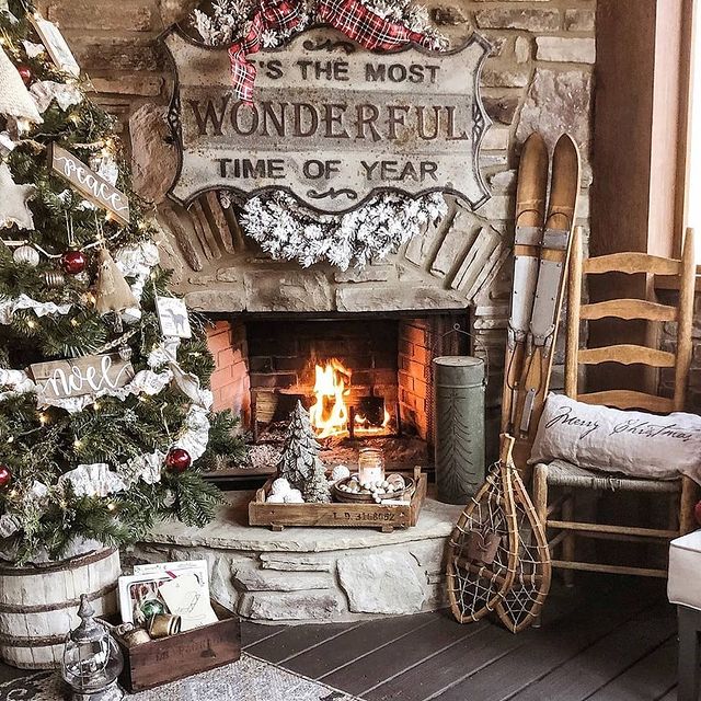 Old Christmas fireplace