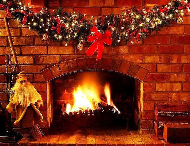 Brick Christmas fireplace