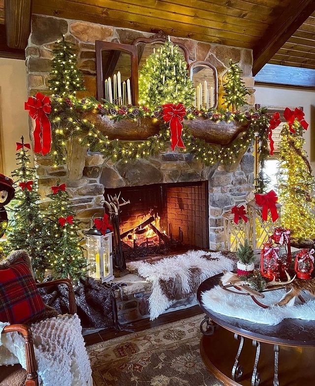 Christmas fireplace with garlands