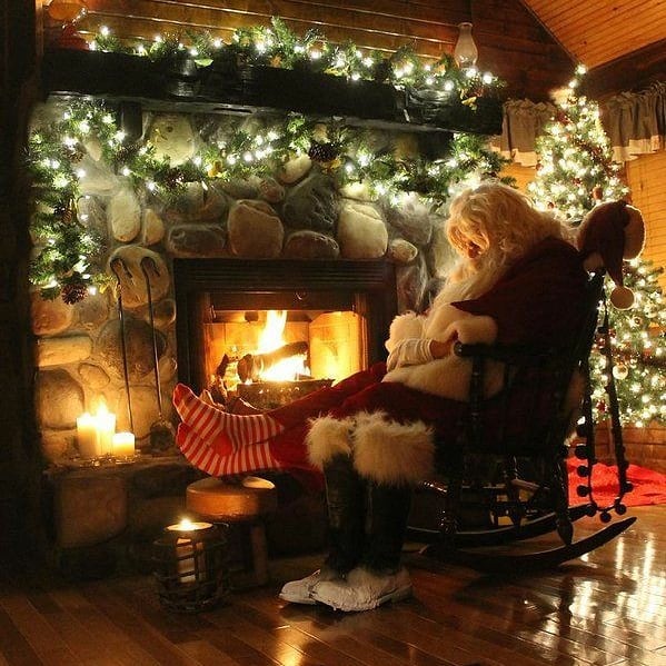 Christmas fireplace with Santa Claus