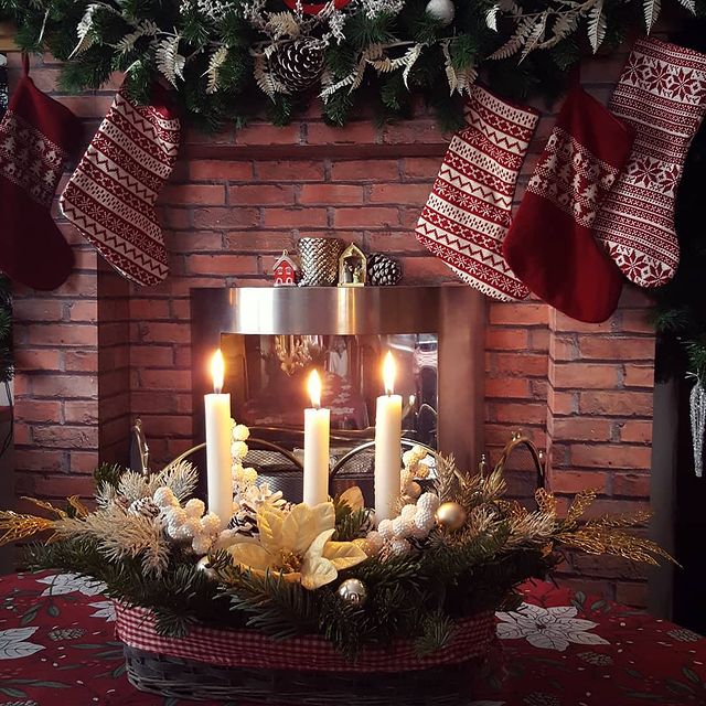 Fireplace with Christmas stockings