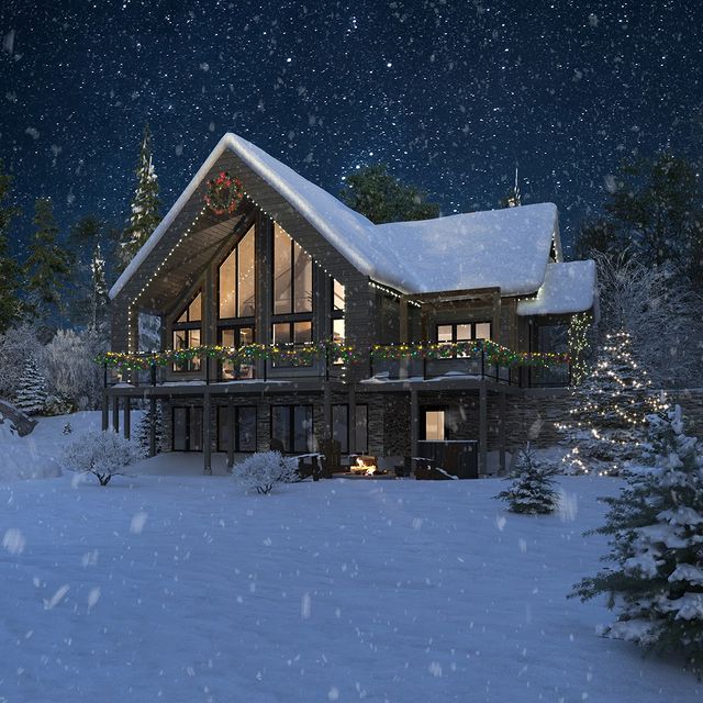Snow house at night