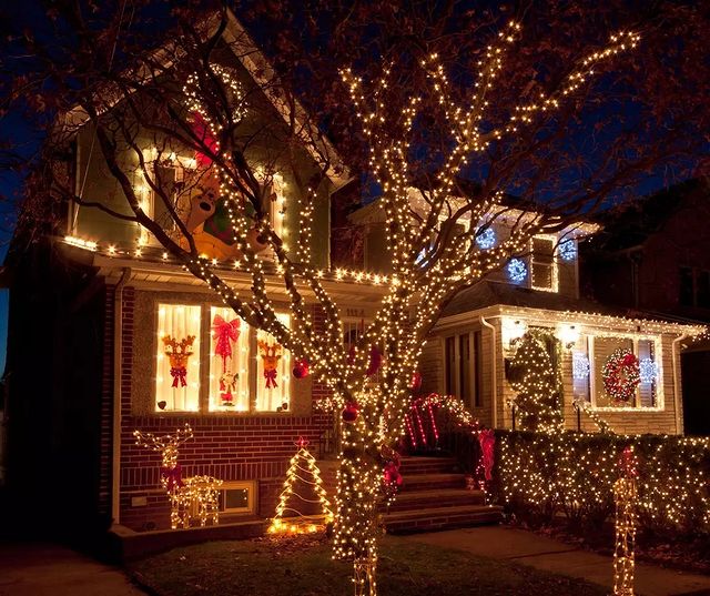 House with a lighted tree