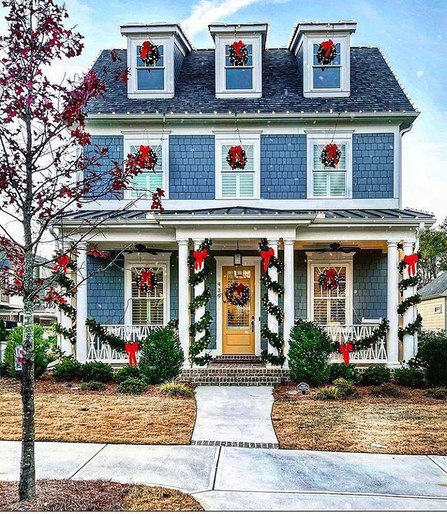Christmas blue house