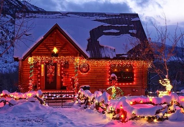 Wooden house Christmas lights