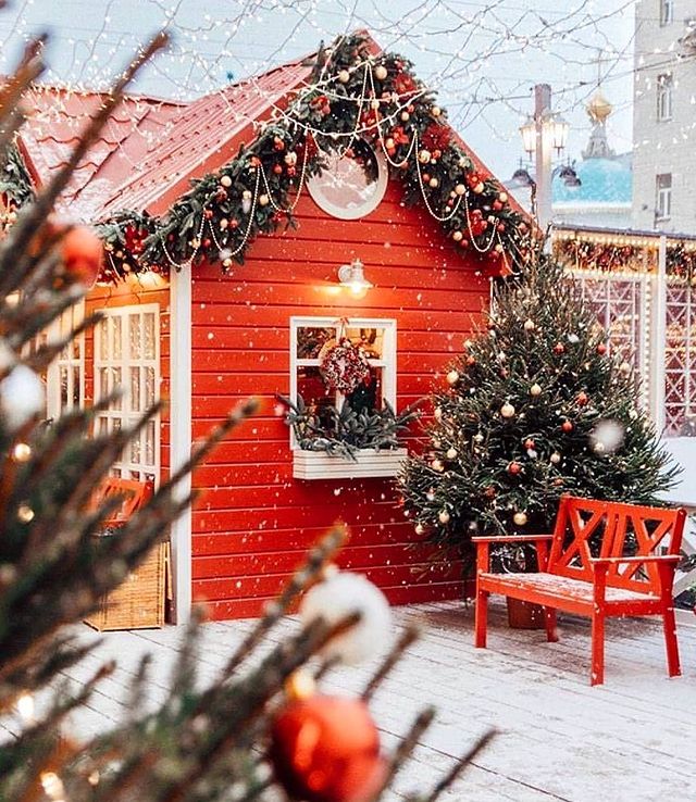 Tiny red Christmas house