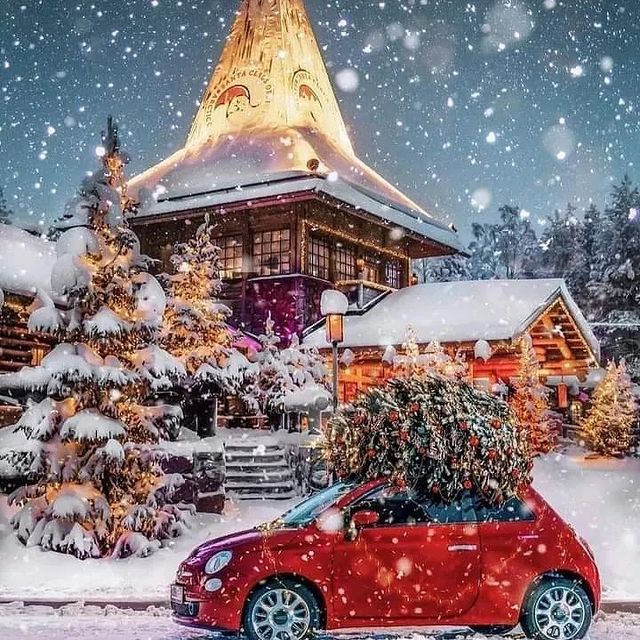 Christmas house by car