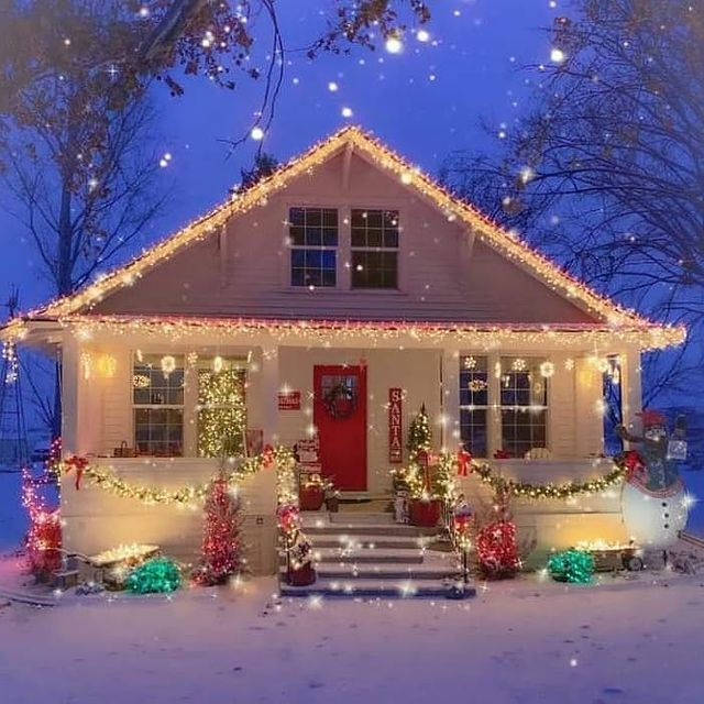 Small house with Christmas lights