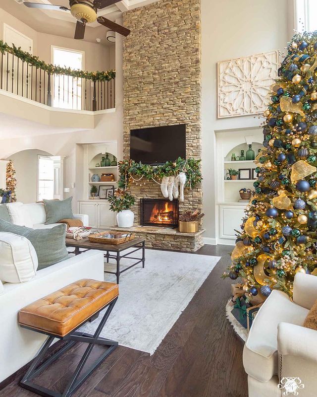 Christmas interior with fireplace