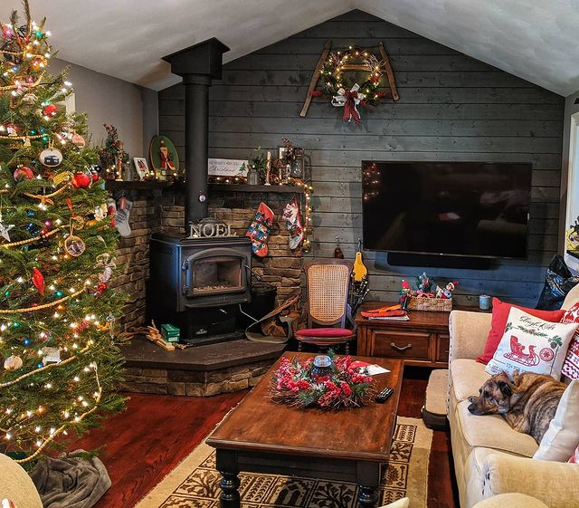 Christmas interior with home stove