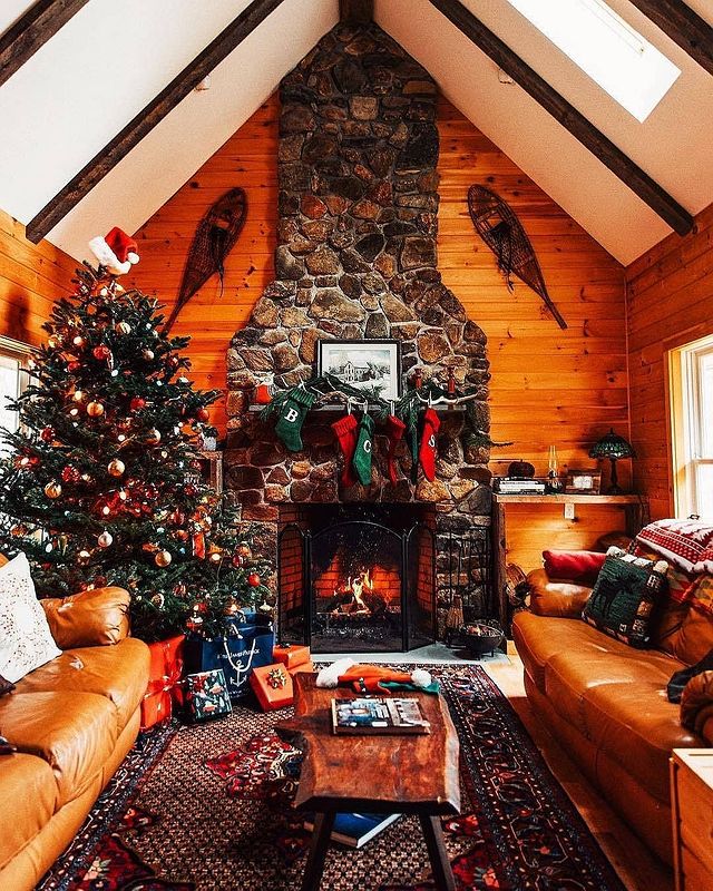 Christmas interior wooden room
