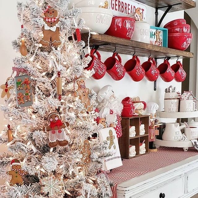 Kitchen with white Christmas tree