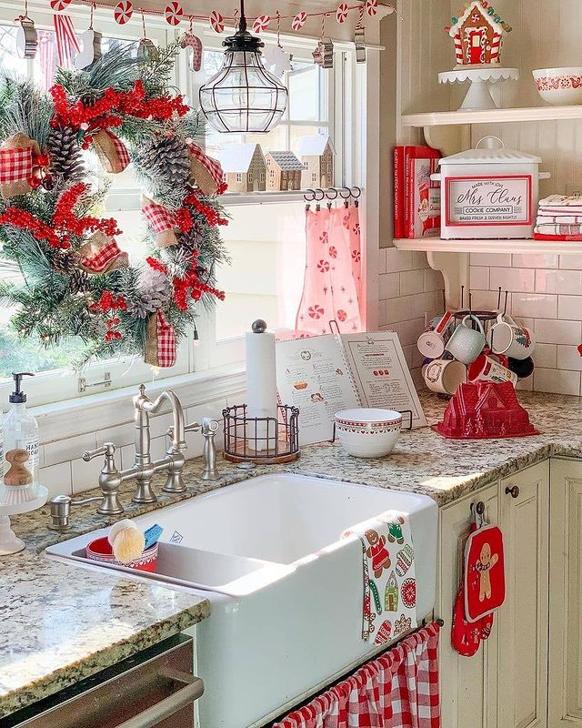 Christmas kitchen with a wreath
