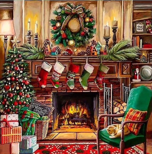Painted Christmas fireplace