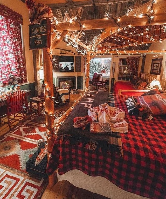 Christmas room with red bed