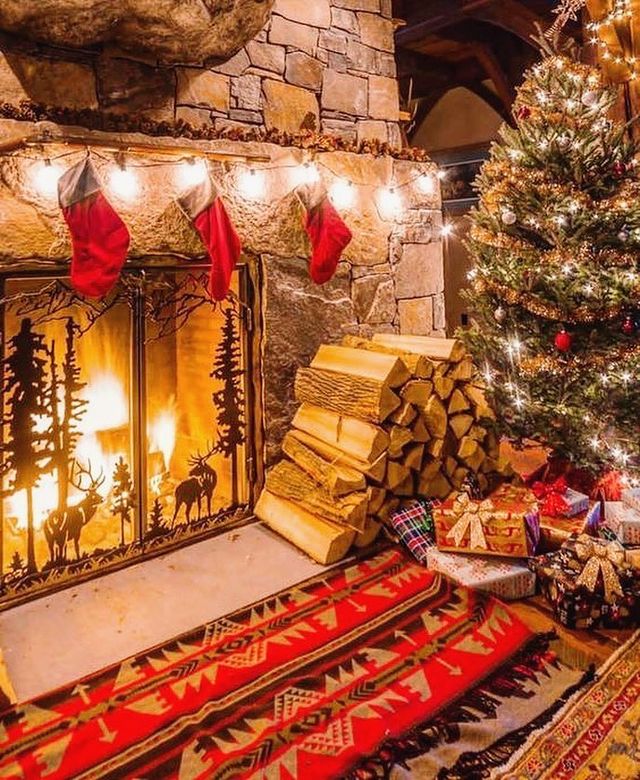 Burning Christmas fireplace